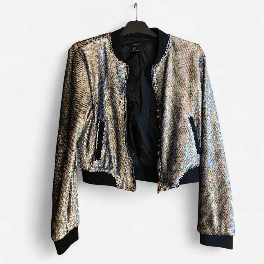 Sequin Bomber Jacket - Silver